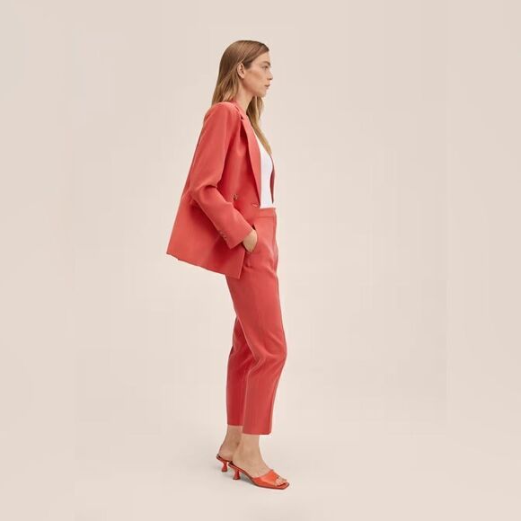 Mango Co-Ord Set Double Breasted Blazer And Pants Strawberry New - Picture 3 of 14